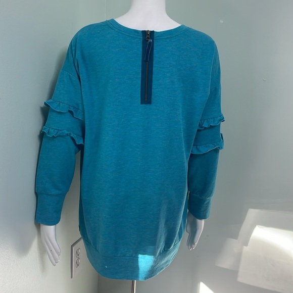 Matilda Jane Our Song Blue Gold Fleck Longline Ruffle Sweatshirt Size Small - Picture 7 of 11